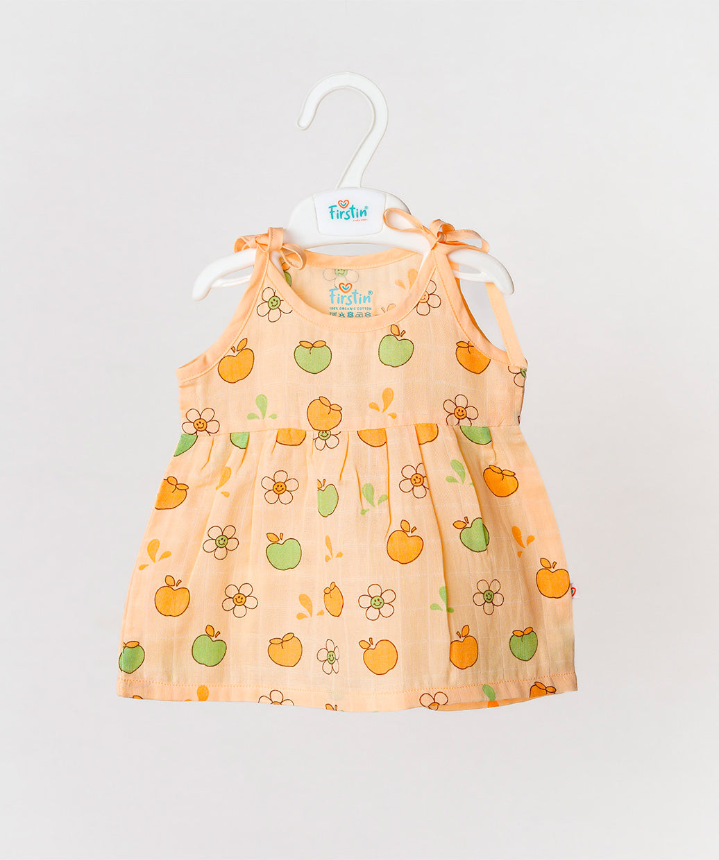 Muslin Knotted Frock - Apricot Sherbet Fujis