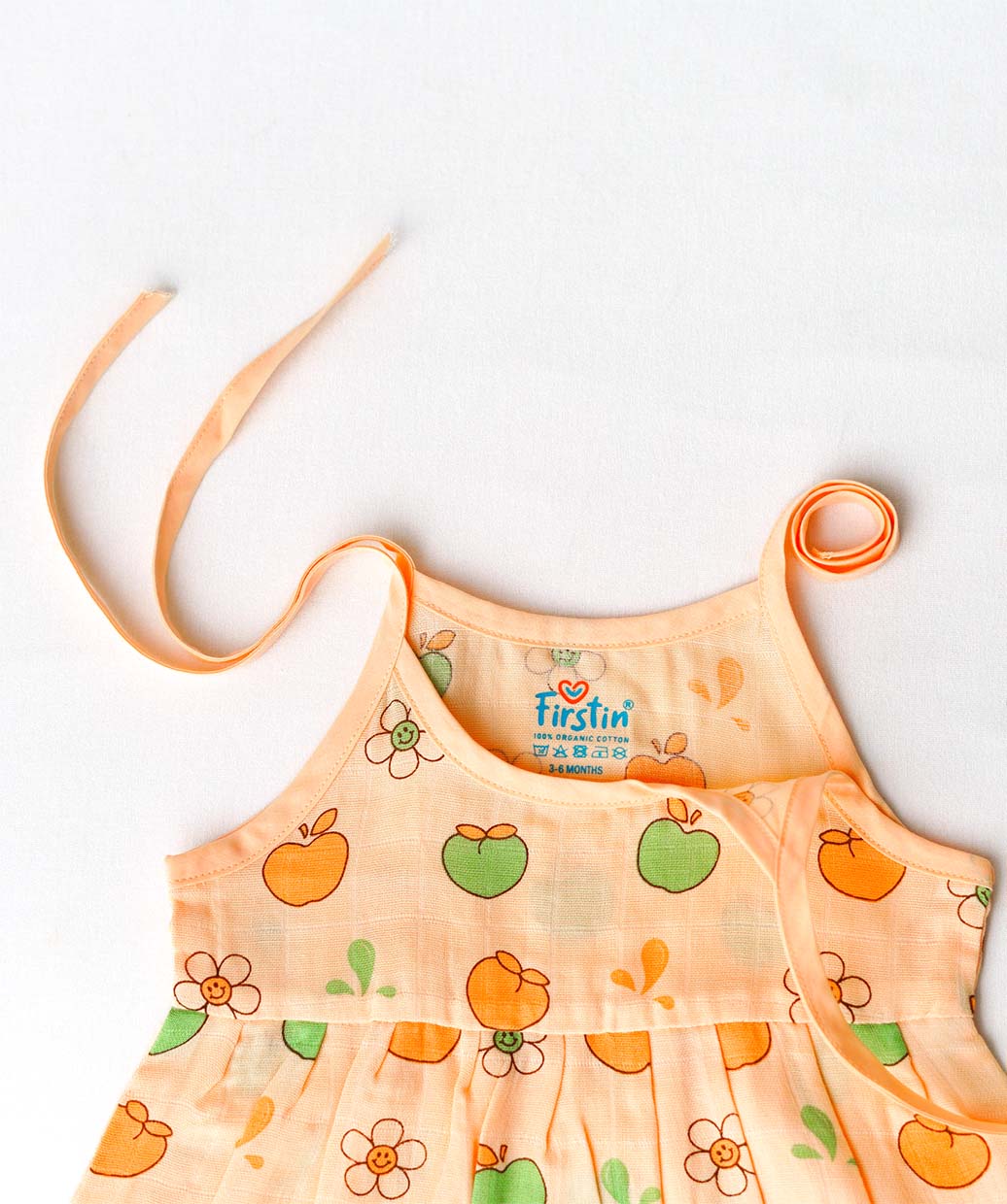 Muslin Knotted Frock - Apricot Sherbet Fujis