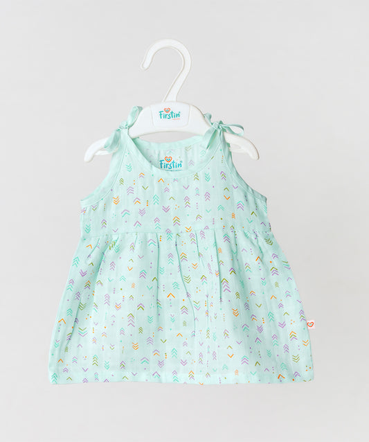 Muslin Knotted Frock - Mint Multi Arrows