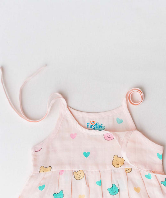 FIRSTIN Muslin Knotted Frock - Salsa Rose Buddy