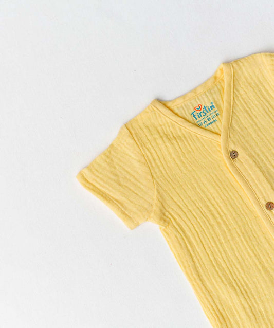 FIRSTIN Muslin Bubble Crinkle Jabla-Shorts Set Half Sleeve - Crayola