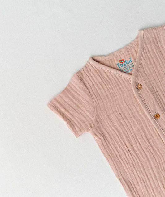 FIRSTIN Muslin Bubble Crinkle Jabla-Shorts Set Half Sleeve - Breezy Beige