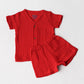 Muslin Bubble Crinkle Jabla-Shorts Set Half Sleeve - Carmine