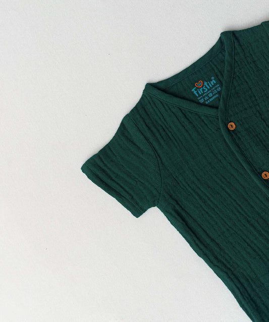 FIRSTIN Muslin Bubble Crinkle Jabla-Shorts Set Half Sleeve - Opal