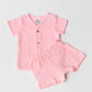 Muslin Bubble Crinkle Jabla-Shorts Set Half Sleeve - Flamingo Pink