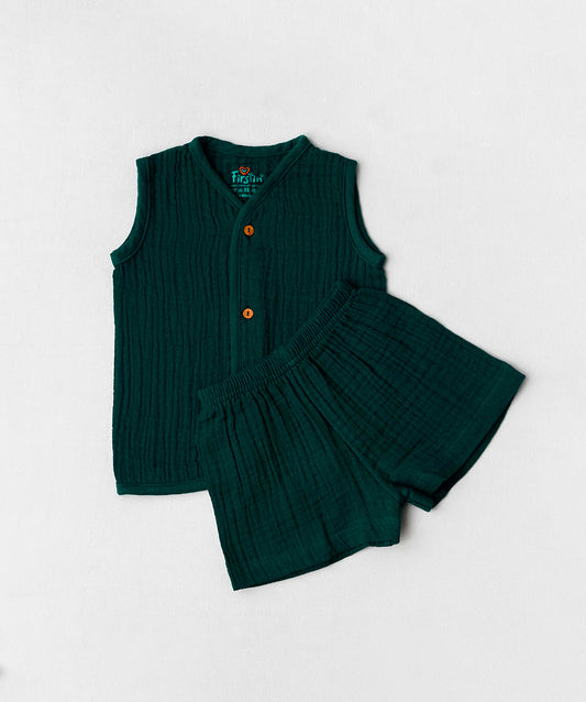 FIRSTIN Muslin Bubble Crinkle Jabla-Shorts Set Sleeveless - Opal