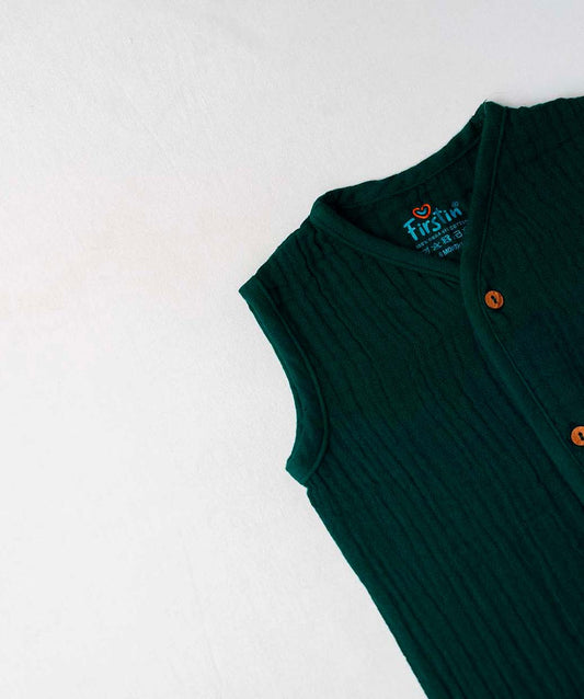 FIRSTIN Muslin Bubble Crinkle Jabla-Shorts Set Sleeveless - Opal