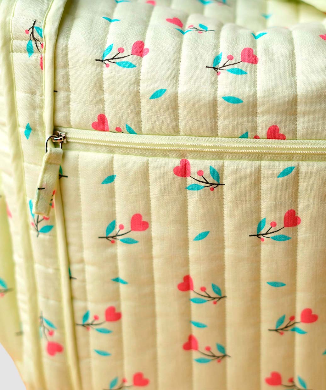 Muslin Lime Cream Anthurium Printed-Diaper Bag 40X28X14CM