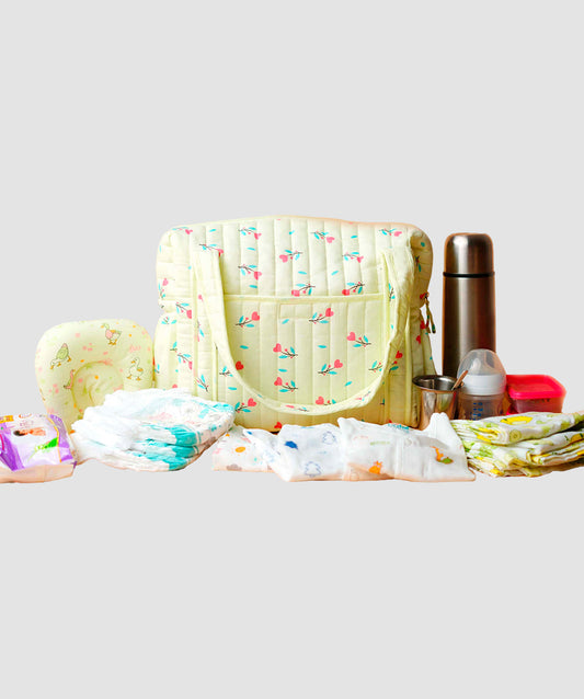 Muslin Lime Cream Anthurium Printed-Diaper Bag 40X28X14CM