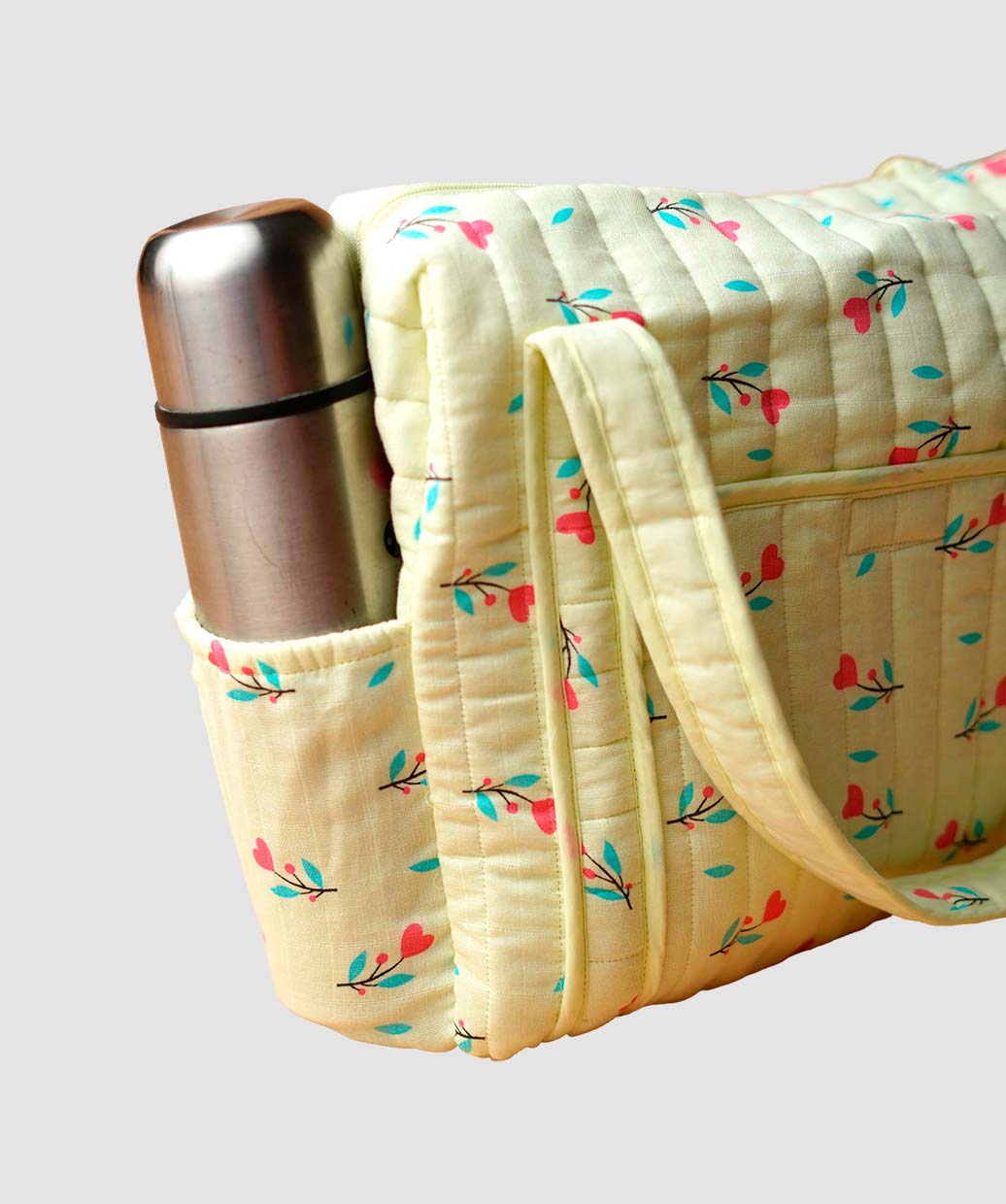 Muslin Lime Cream Anthurium Printed-Diaper Bag 40X28X14CM