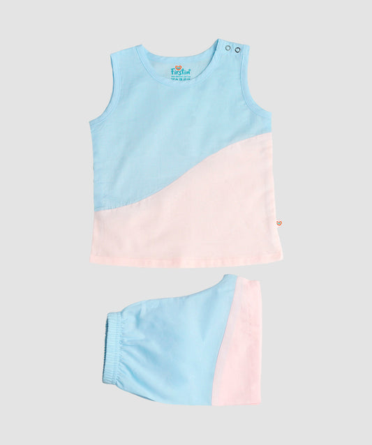 Organic Cotton Duo Jabla-Shorts Set Sleeveless - Blue