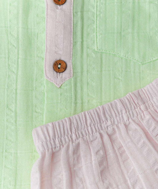 Muslin Seer Sucker Fusion Shirt-Shorts Set - Fluo Green