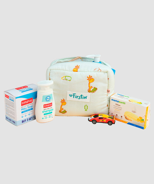 Muslin Pouch - Zip Type - Frost Joyous Giraffe