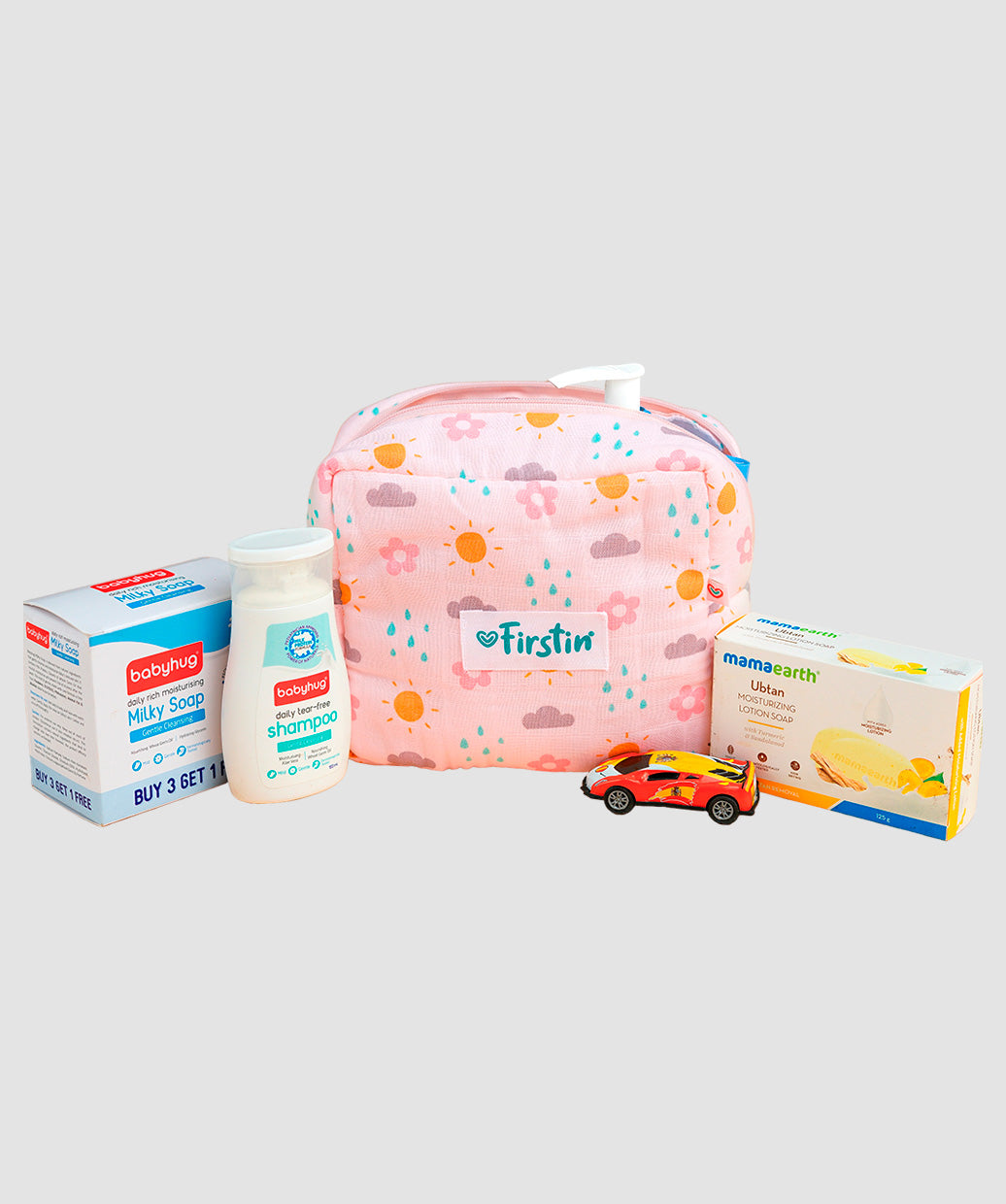 Muslin Pouch - Zip Type - Salsa Rose Daisy Cloud