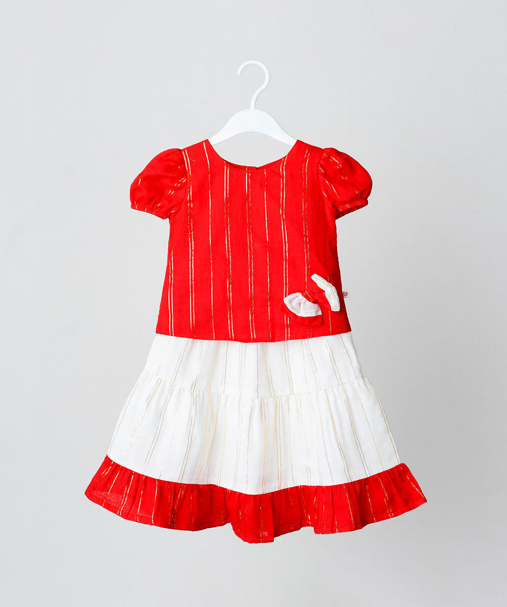 Ridhi Top With Skirt (Puff Sleeve) - Carmine