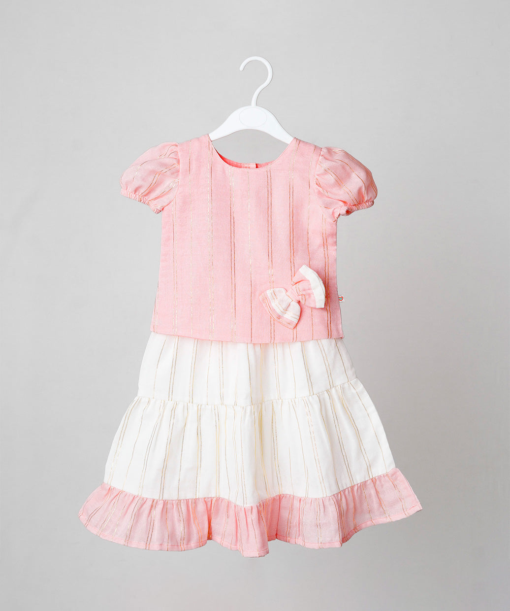 Ridhi Top With Skirt (Puff Sleeve) - Flamingo Pink