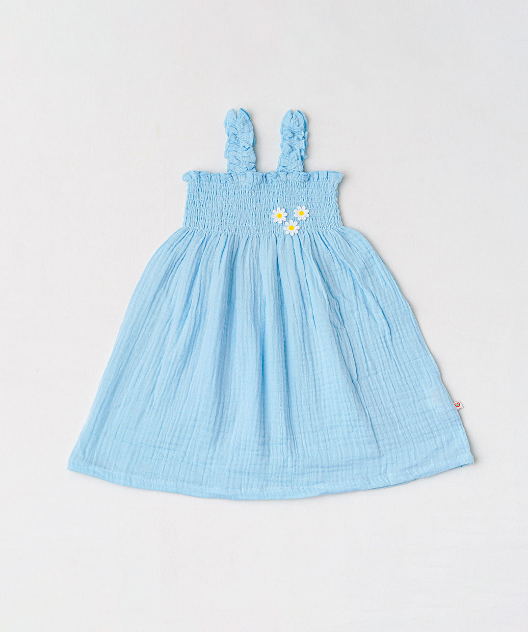 Muslin Bubble Crinkle Smocking Frock - Aqua