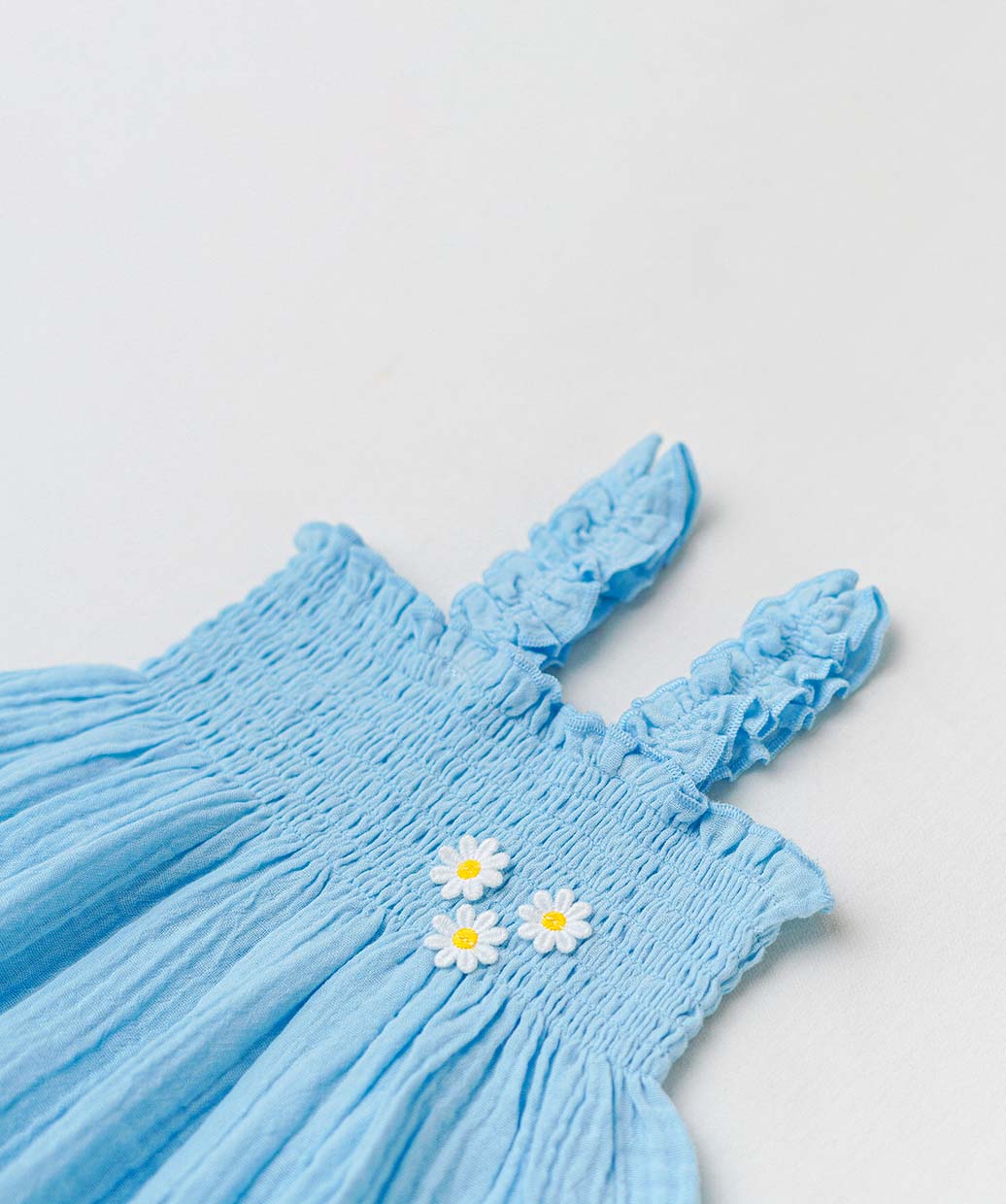 Muslin Bubble Crinkle Smocking Frock - Aqua