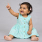 Muslin Front Open Sleeveless Frock - Mint Multi Arrows