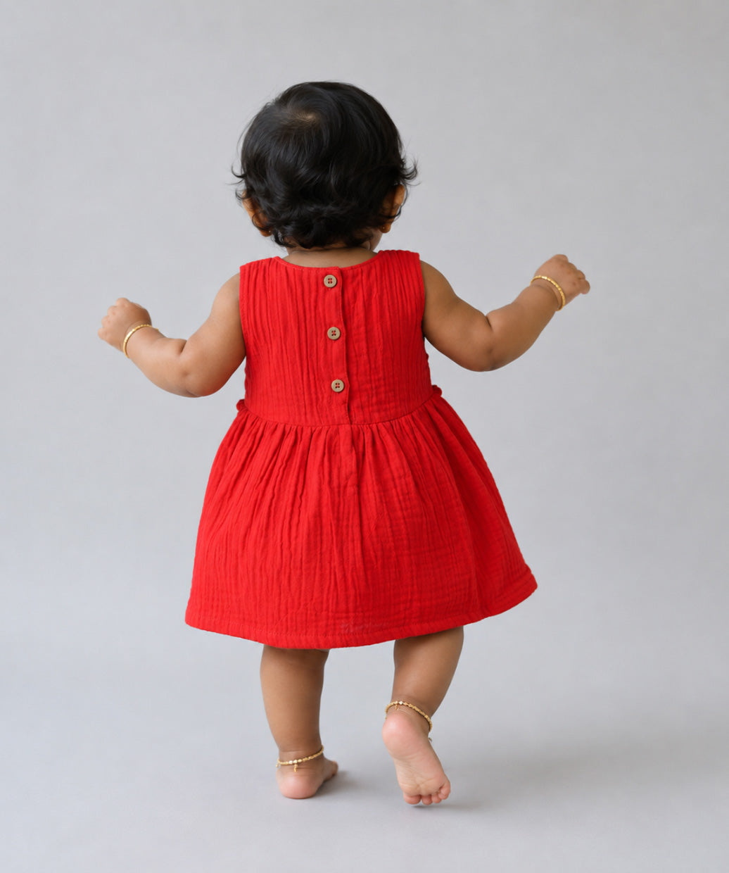 Muslin Bubble Crinkle Grace Frock - Carmine