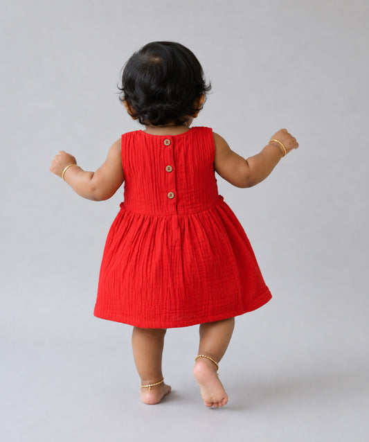Muslin Bubble Crinkle Grace Frock - Carmine
