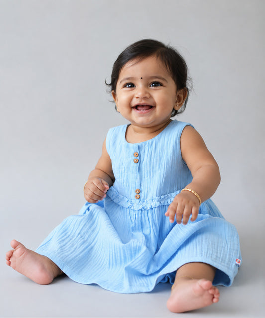 Muslin Bubble Crinkle Grace Frock - Aqua