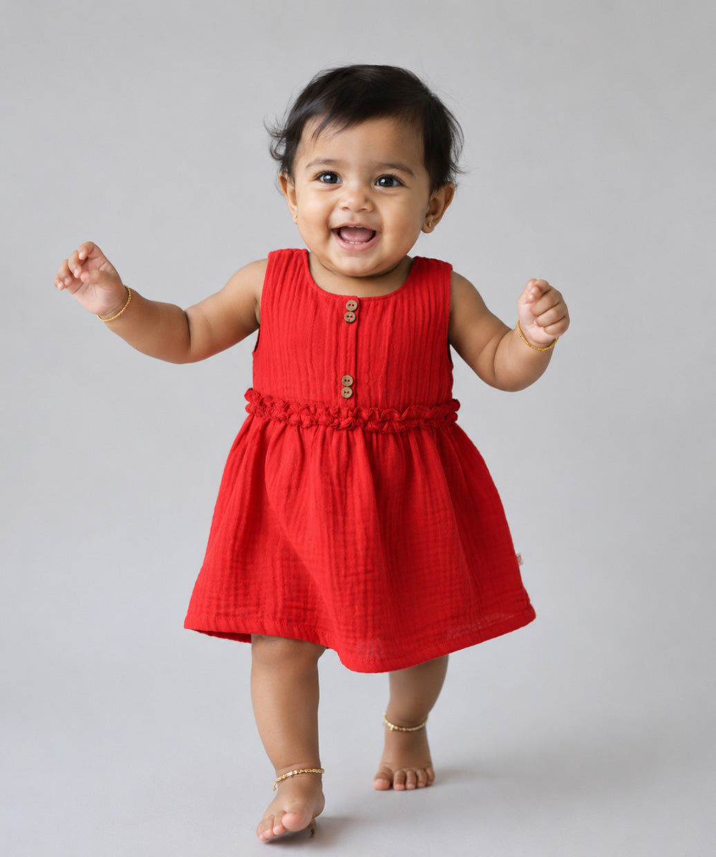 Muslin Bubble Crinkle Grace Frock - Carmine