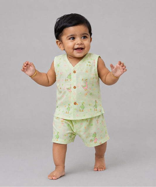 Lime Cream Runner Duck Muslin Jablas Shorts Set Sleeveless