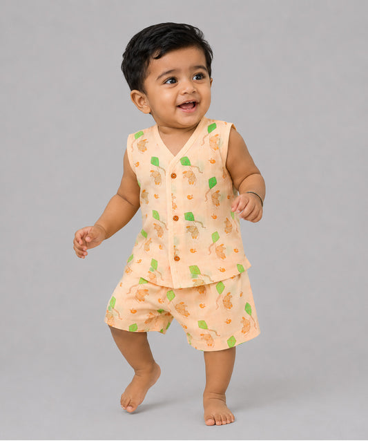 Vannila Bunny Kite Muslin Jablas Shorts Set Sleeveless