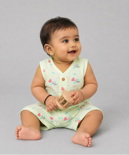 Muslin Jabla-Shorts Set Sleeveless - Lime Cream Anthurium