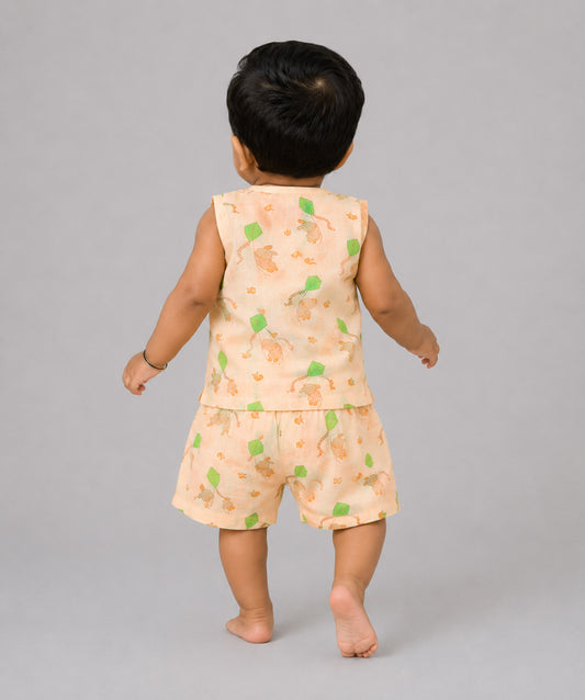 Vannila Bunny Kite Muslin Jablas Shorts Set Sleeveless