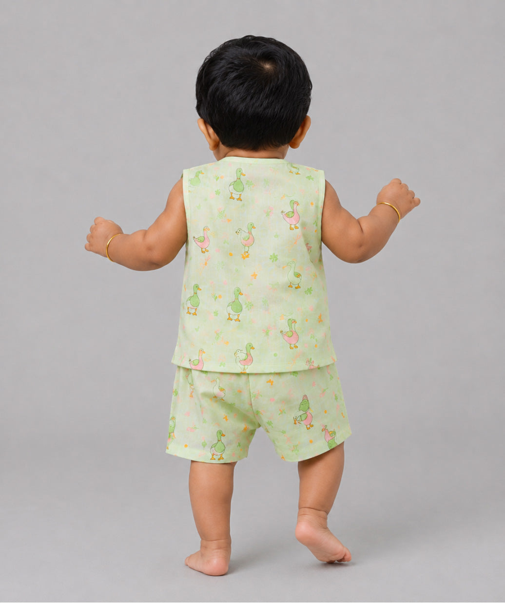 Lime Cream Runner Duck Muslin Jablas Shorts Set Sleeveless
