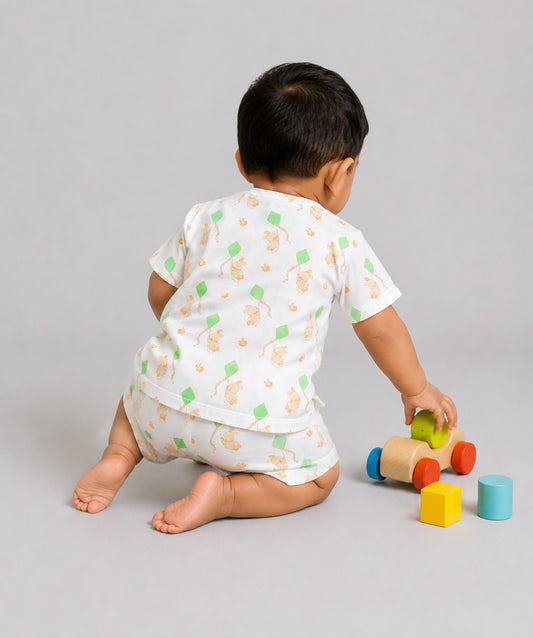 Vanilla Bunny Kite White Base Muslin Jabla Shorts Set Half Sleeve