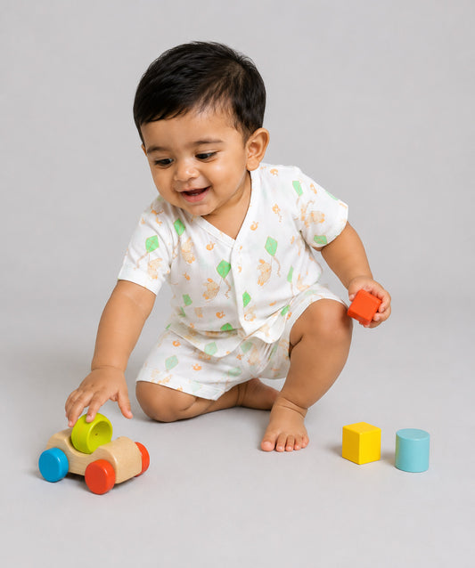 Vanilla Bunny Kite White Base Muslin Jabla Shorts Set Half Sleeve