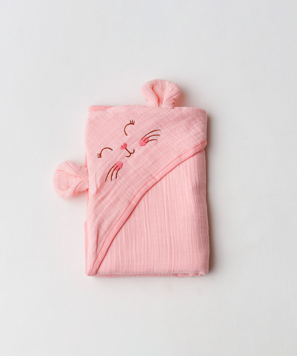 Muslin Bubble Crinkle Hooded Blanket - Flamingo Pink (Kitty)