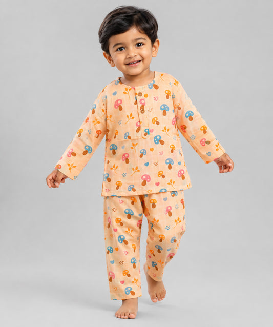 Muslin Pyjamas Set - Apricot Sherbet Mushies