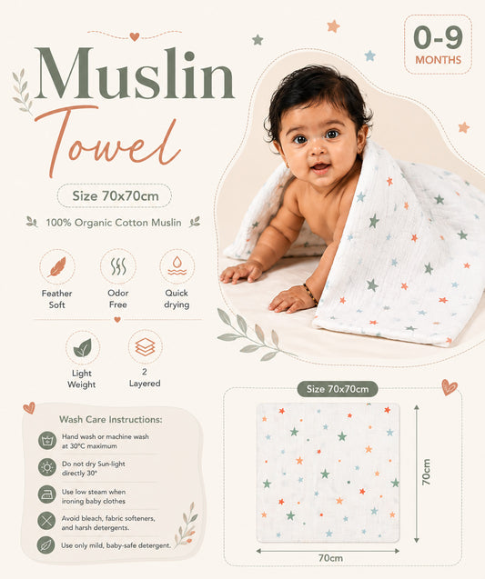 Muslin Seer Sucker Towel 70X70CM - Orbit Stars