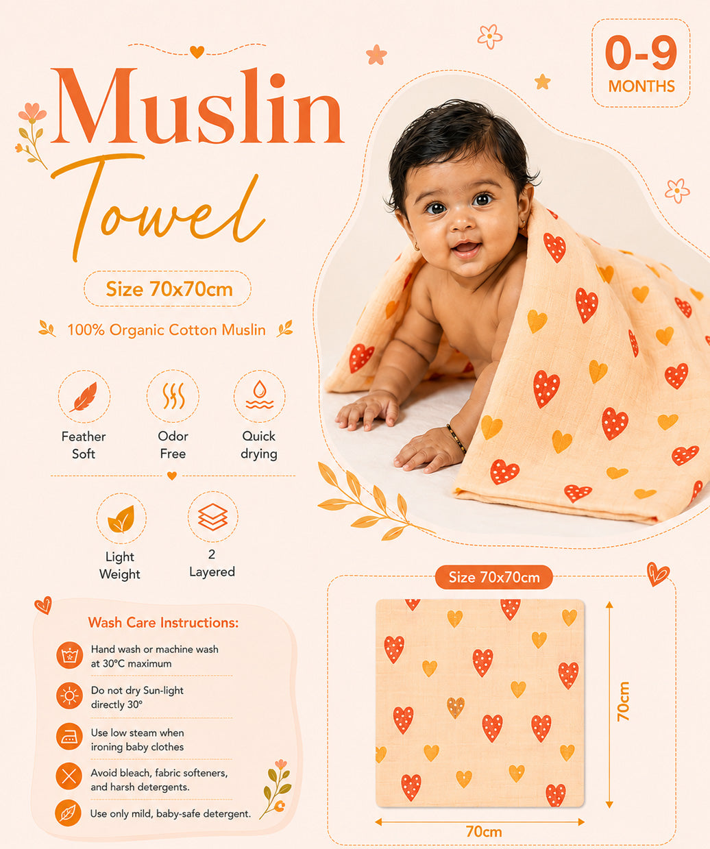 Muslin Towel (70X70CM) 2 PCS Combo Pack 3
