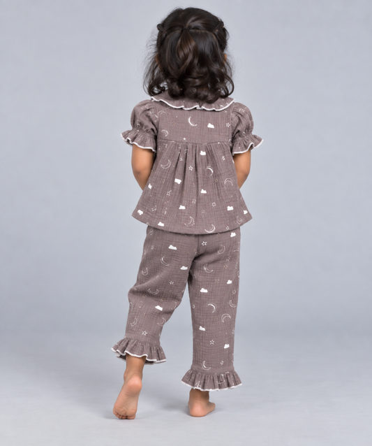 Muslin Bubble Crinkle Night Pyjamas - Vintage Galaxy