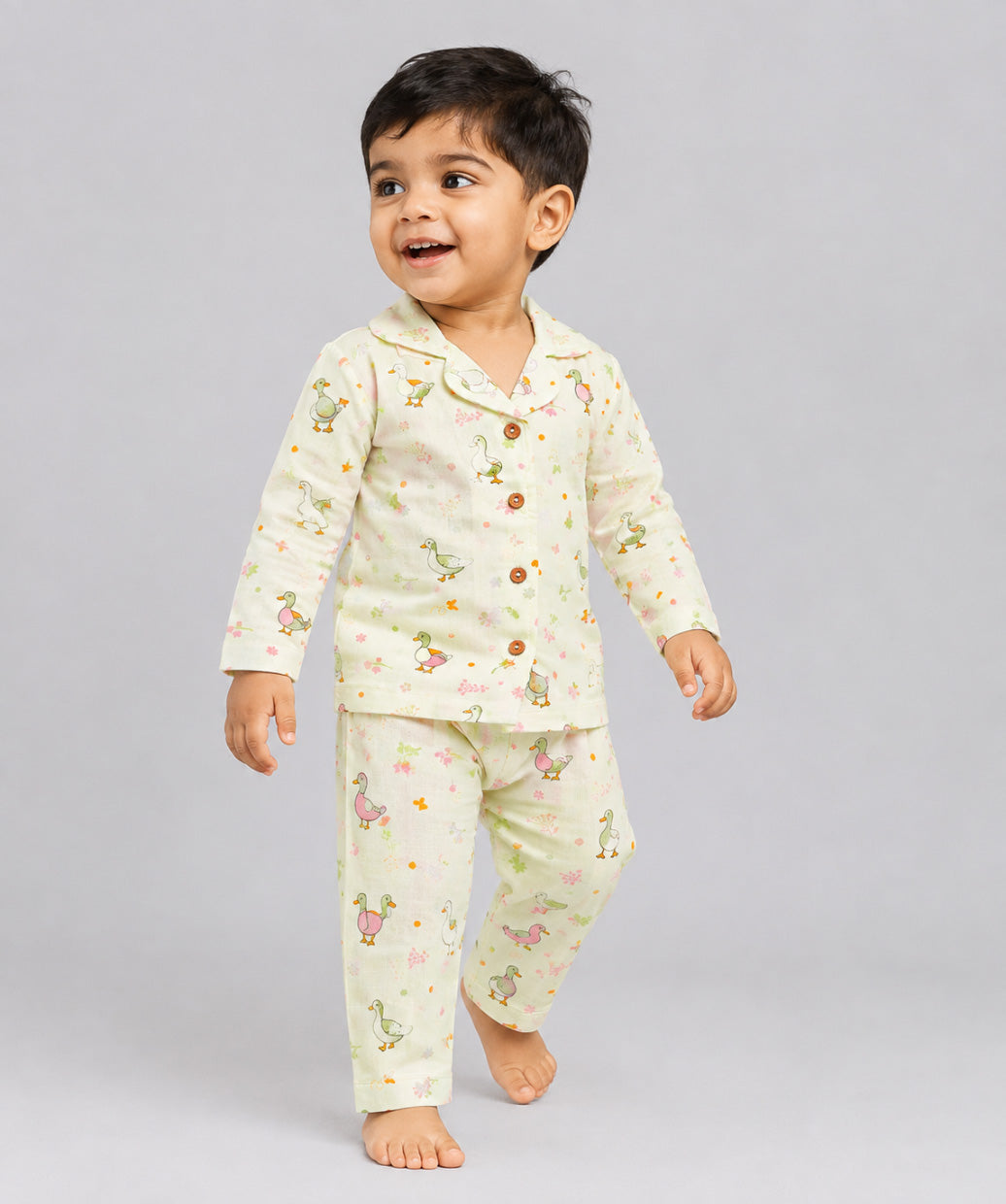 Muslin Night Suit - Lime Cream Runner Duck