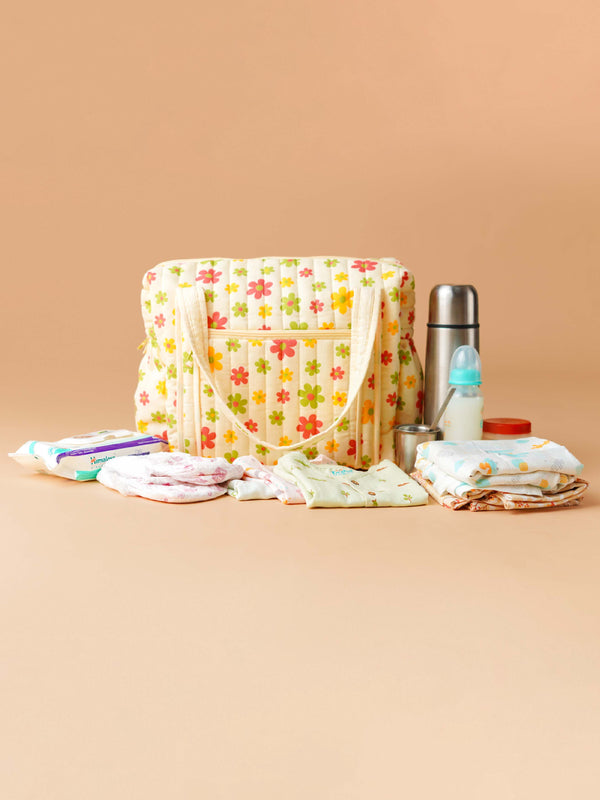 FIRSTIN Muslin Diaper Bag - 40X28X14CM - Vanilla Petals