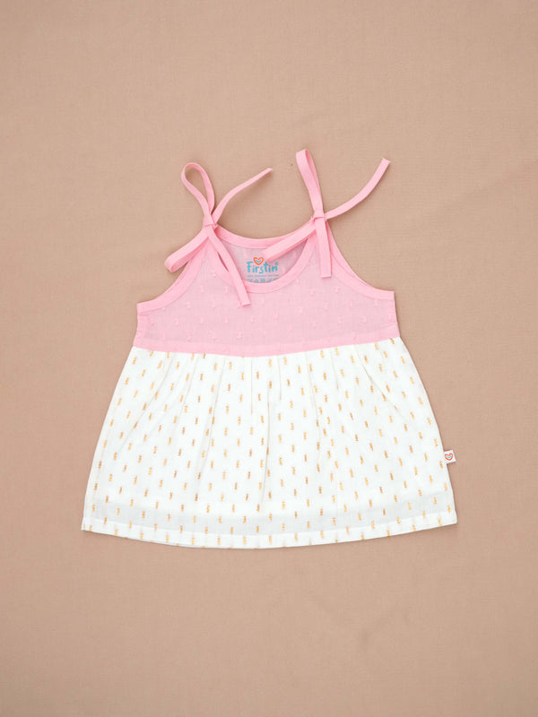 FIRSTIN Lurex Dobby Knotted Frock - Melon Pink