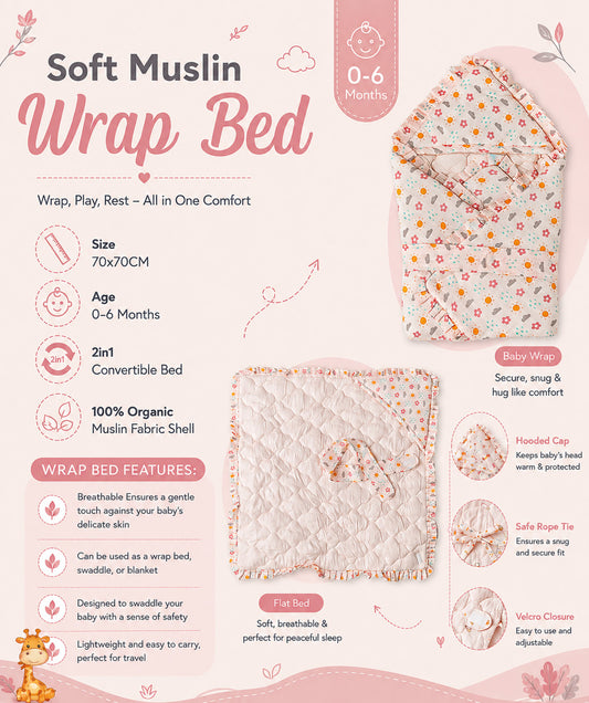 Muslin Salsa Rose Daisy Cloud Baby Wrap Bed